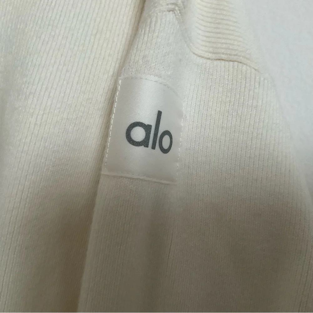 Alo Yoga Scholar Knit Cropped Full Zip Jacket Ivory XS